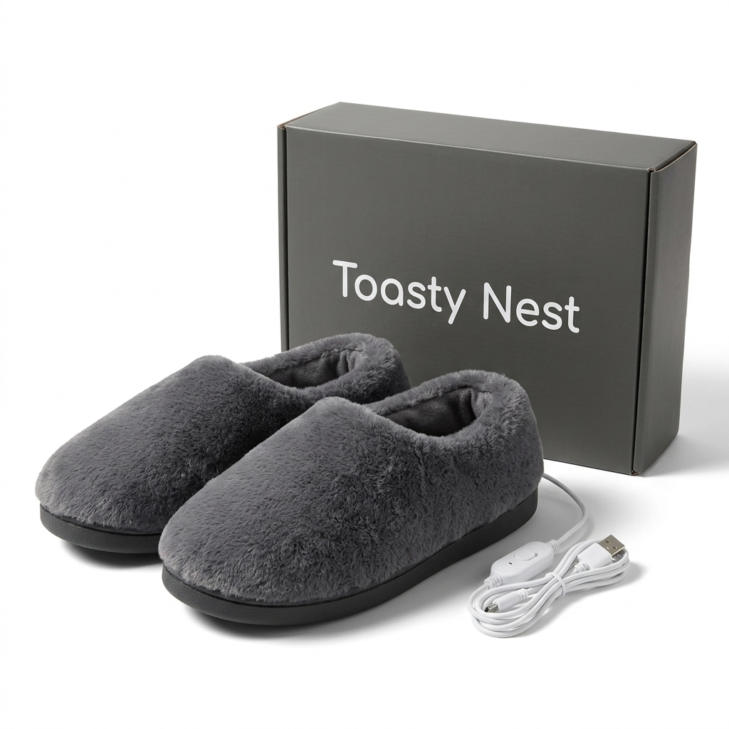 Toasty Nest heated slippers with USB cable and gift box