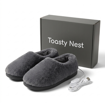 Toasty Nest heated slippers with USB cable and gift box